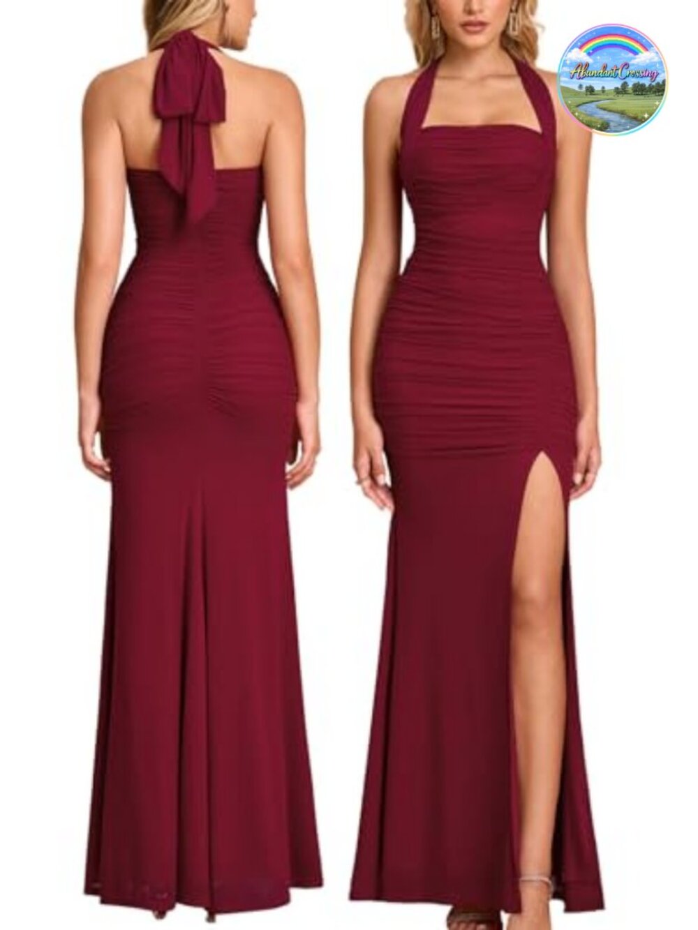 Women Halter Tie High Slit Maxi Dress Wedding Guest Bodycon